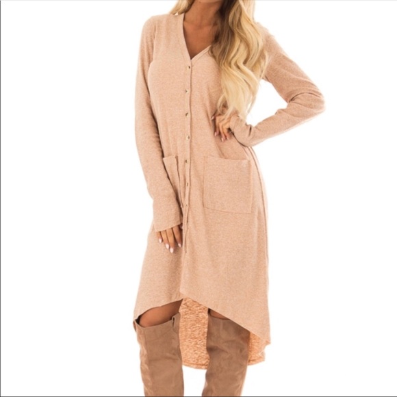 Oatmeal two toned hi low cardigan - Picture 5 of 8